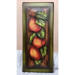 Vintage Hand painted wooden hanging plaque art fruit 3D Signed Cottagecore